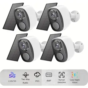 Solar Panel Security Cameras Wireless Outdoor Battery Powered 2.4GHz 5GHz WiFi FHD 4MP IP65 Waterproof Two Way Audio Night Vision Motion Sensor Home Surveillance System