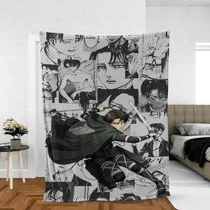 Levi Ackerman Fleece Blanket, Attack On Titan Themed Blanket, Captain Character Throw, Collectible Anime Blanket Gift For Fans, Cozy Home Decor Blanket For Him Or Her