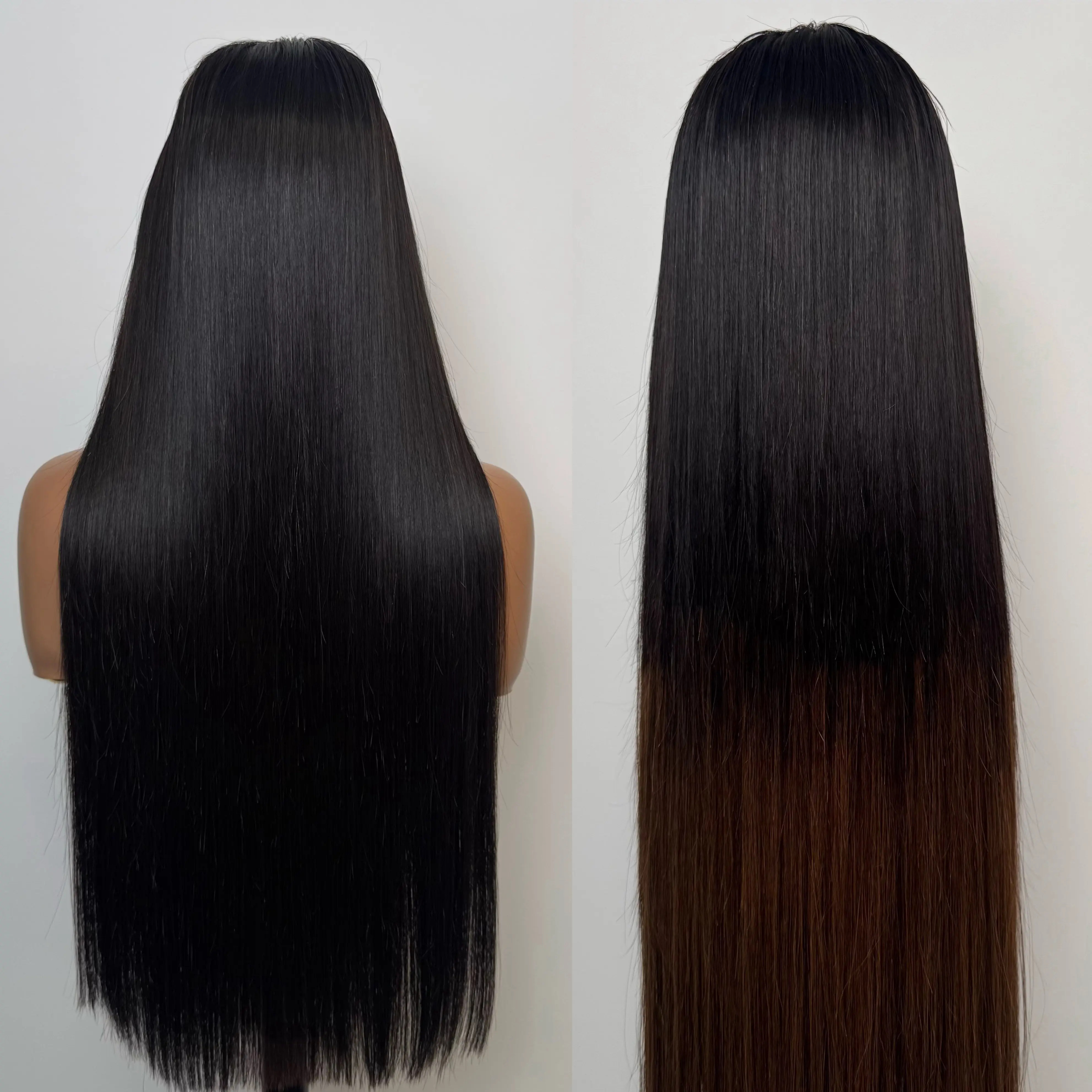 Straight Glueless Frontal Wig, 200% Density 5x5 HD Lace in Ombre Brown or Natural Black, Super Double Drawn Raw Vietnamese Human Hair, Raw Hair, Bob Cut, Human Hair Wigs