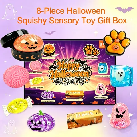 8-Piece Halloween Squishy Gift Box, Malt Sugar Stress Relief Fidget Toys, Sensory Toy Bundle, Creative Slow-Rebound Squishies, 8 Unique Spooky Designs, Halloween Party Favors & Holiday Gifts