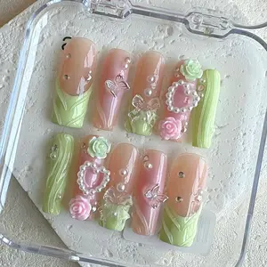 NailPhoria SPRING BLUSH - Handmade Press-On Nails | Reusable, Salon-Quality, Long-Lasting, Glossy Design