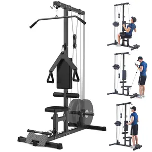 LAT Power Cable Machine,LAT Pull Down Machine with High and Low Pulley Station,with Adjustable Leg Support for Home Gym Total Body Training,Black