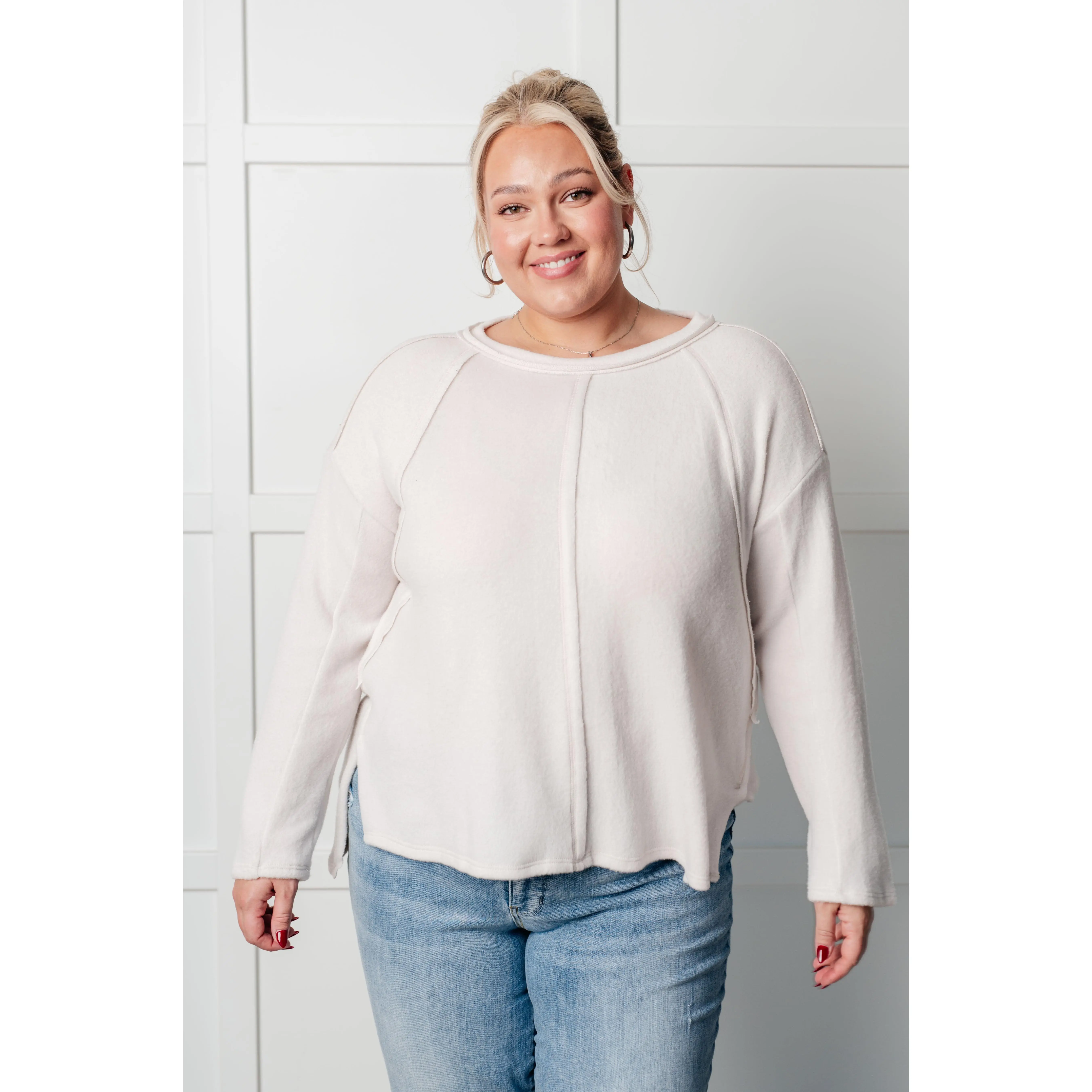 Simple Silhouette Brushed Hacci Sweater in Sand Beige