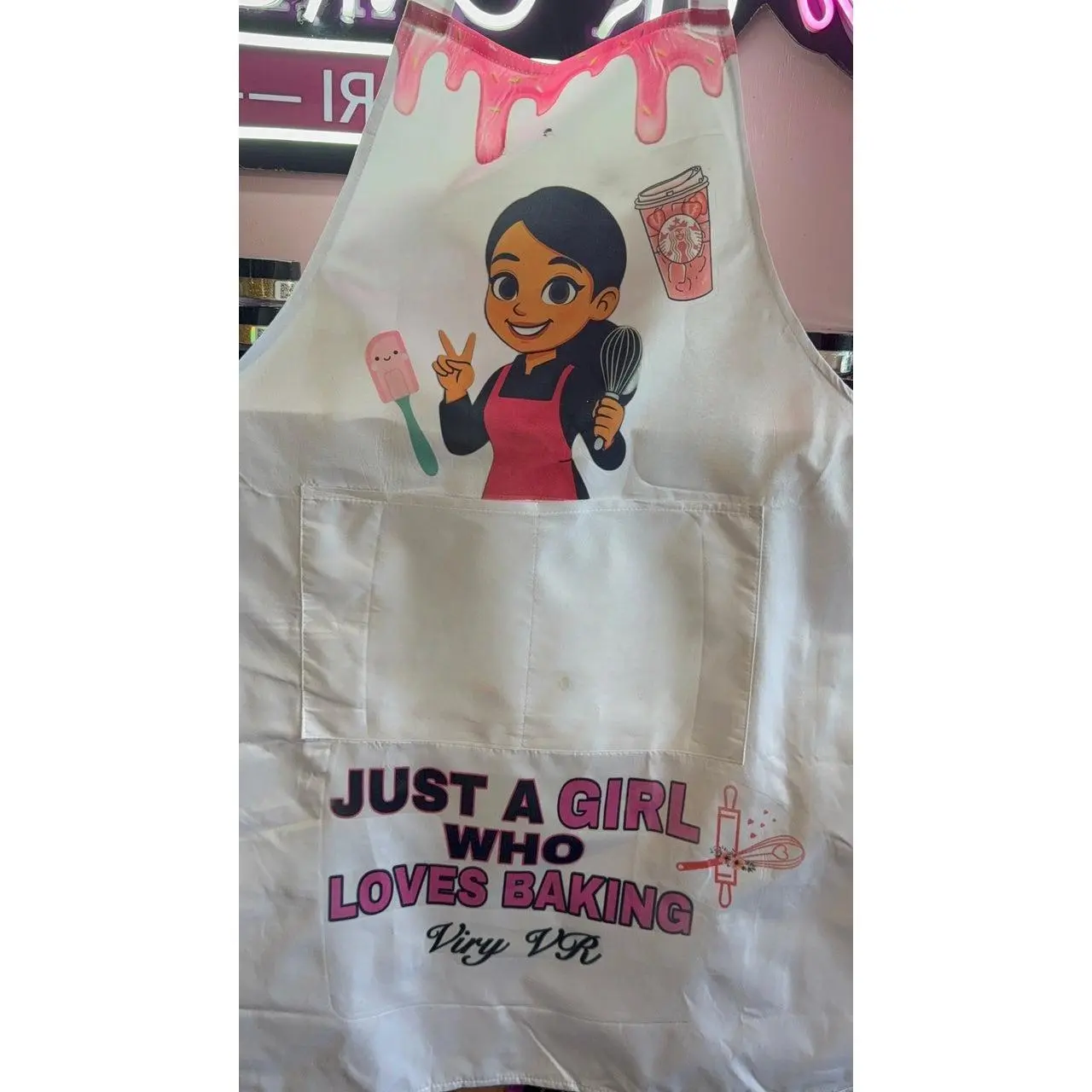 VRCAKERY Classic White Apron for Kitchen Cooking Funny Apron with VRCAKERY Design Solid Color Apron Personalized for Daily Baking