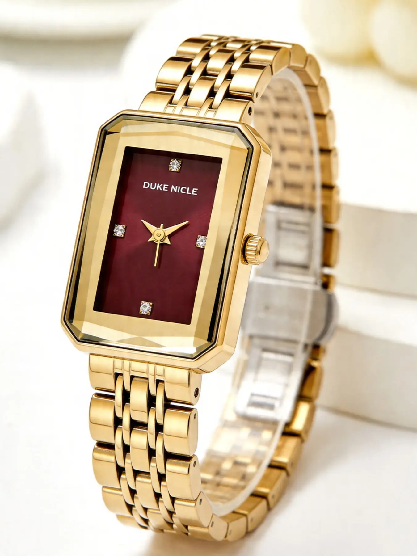 Women's Elegant Quartz Wrist Watch, Solid Steel Analog Rectangle Dial, Mineral Glass, Geometric Pattern, All Seasons Accessory, Elegant Wristwatch
