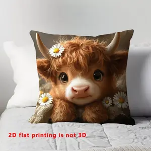 Cute Highland Cow Pillow Cover, Soft Plush Design, Ideal for Living Room & Bedroom Decor, All-Season Use, Perfect Gift Idea, Room Cozy Accessories
