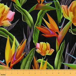 Tropical Floral Upholstery Fabric by The Yard,Palm Leaf Flowers Reupholstery Fabric for Chairs,Summer Chic Botanical Plant Fabric DIY Projects, Polyester Fabric, Floral Print