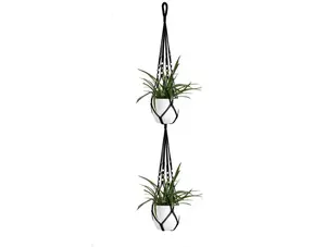 Two tiered macrame plant hanger black