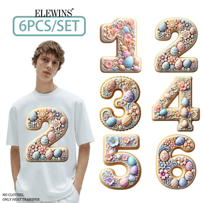 Easter 6 Sheets Digital Hot Stamping DTF Transfer Film Reusable Washable for T-shirts Hoodies Jeans Backpacks Pillows DIY Craft Supplies for Adults & Kids