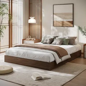Queen Size Wood Platform Bed Frame Wooden Bed Frame Without Headboard Wood Slat Support No Box Spring Needed Easy Assembly Walnut