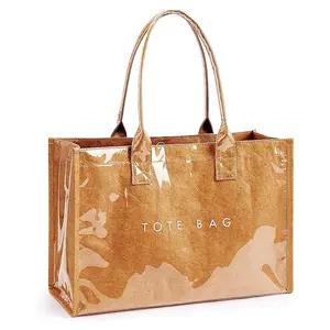 Women's Vintage Frosted Clear PVC Tote Bag Waterproof Durable Structured Large Capacity Handbag for Work School Daily Commute