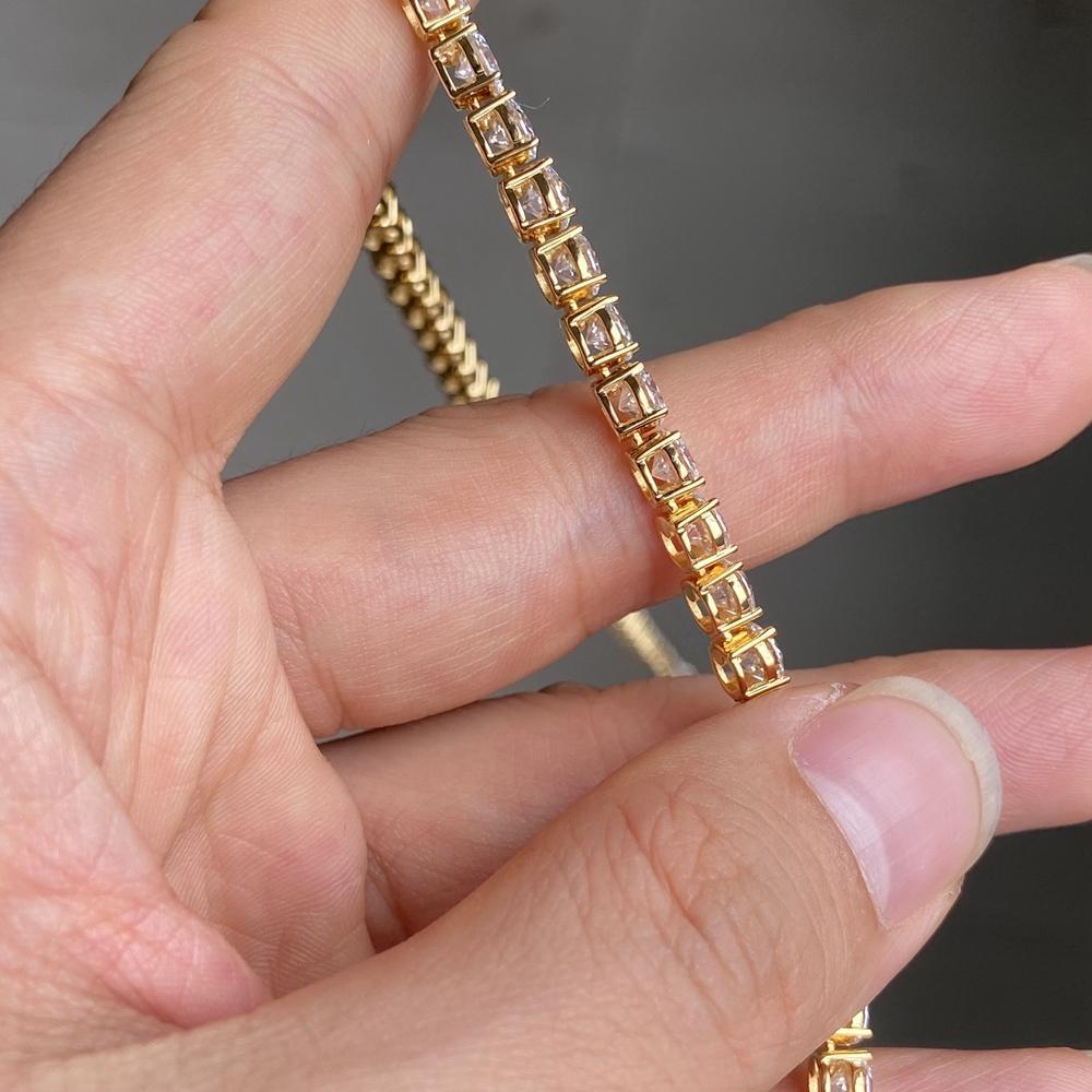 Meisidian Iced Out Moissanite Diamond   Sterling Silver Plated Gold 2mm 3mm 4m 5mm Tennis Chain Necklace