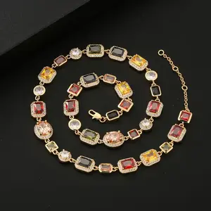 "10mm Colorful Faux Gemstone Necklace - Unisex Hip Hop Western Style with Synthetic Zirconia