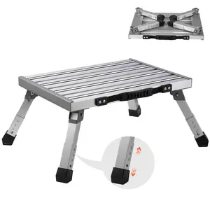 VEVOR RV Steps,  Aluminum Alloy Folding Platform Step Adjustable Height, Portable Step Stool with Wide Anti-Slip Surface, Rubber Feet, Reflective Strips and Handle, Supports Up to 1000lbs