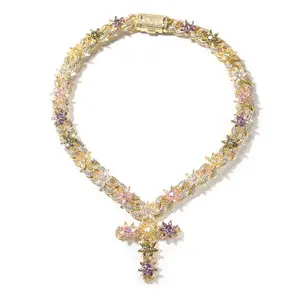 Niche design colorful ice flower necklace for men and women inlaid with zircon jewelry