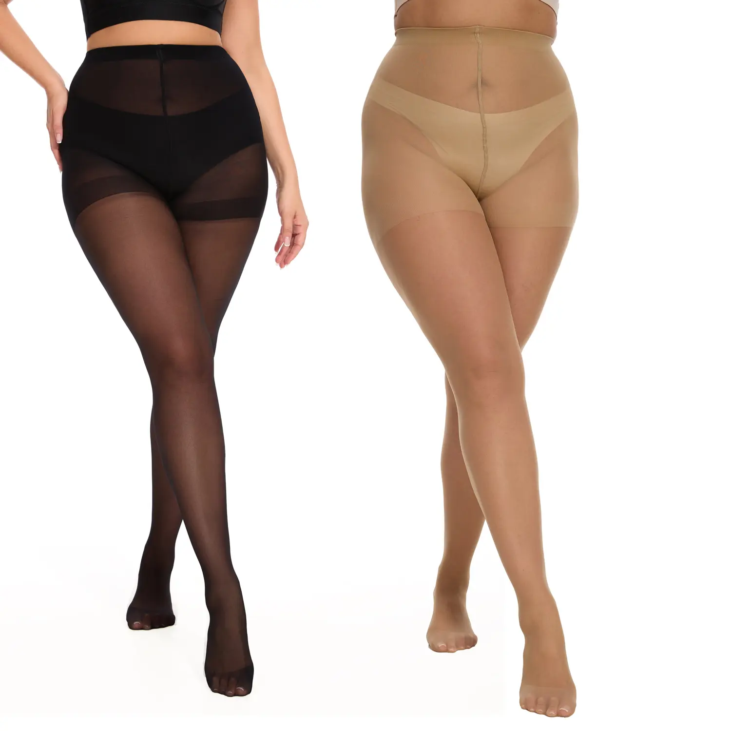 Citystl Women’s Plus Size 20D Stretchy Sheer Nylon Spandex Tights - High Waist, Control Top, Reinforced Toes, Snag-Resistant, Casual Basic Minimalist Fit Clothes, Comfortable Everyday Black Pantyhose (2 or 4 Pairs)