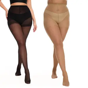 Citystl Women’s Plus Size 20D Sheer Tights – High Waist Comfort Pantyhose with Control Top, Reinforced Toes, Snag-Resistant, Black, 2 or 4 Pairs