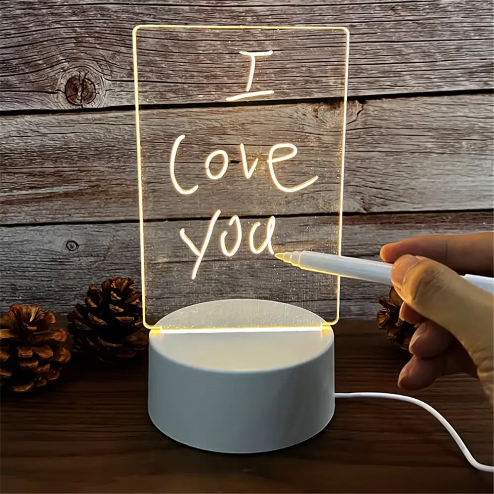 Transparent Luminous LED Night Lights USB Luminous Acrylic Night Light Erasable Write Message Board Calendar Desktop Ornaments Ligghig