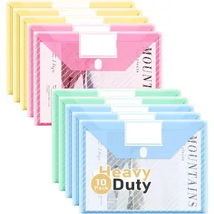 10 Pack Clear Heavy Duty Plastic Envelopes File Folders for Letter and A4 Size, Document Holder with Label Pockets for School Home Work Office Organizer