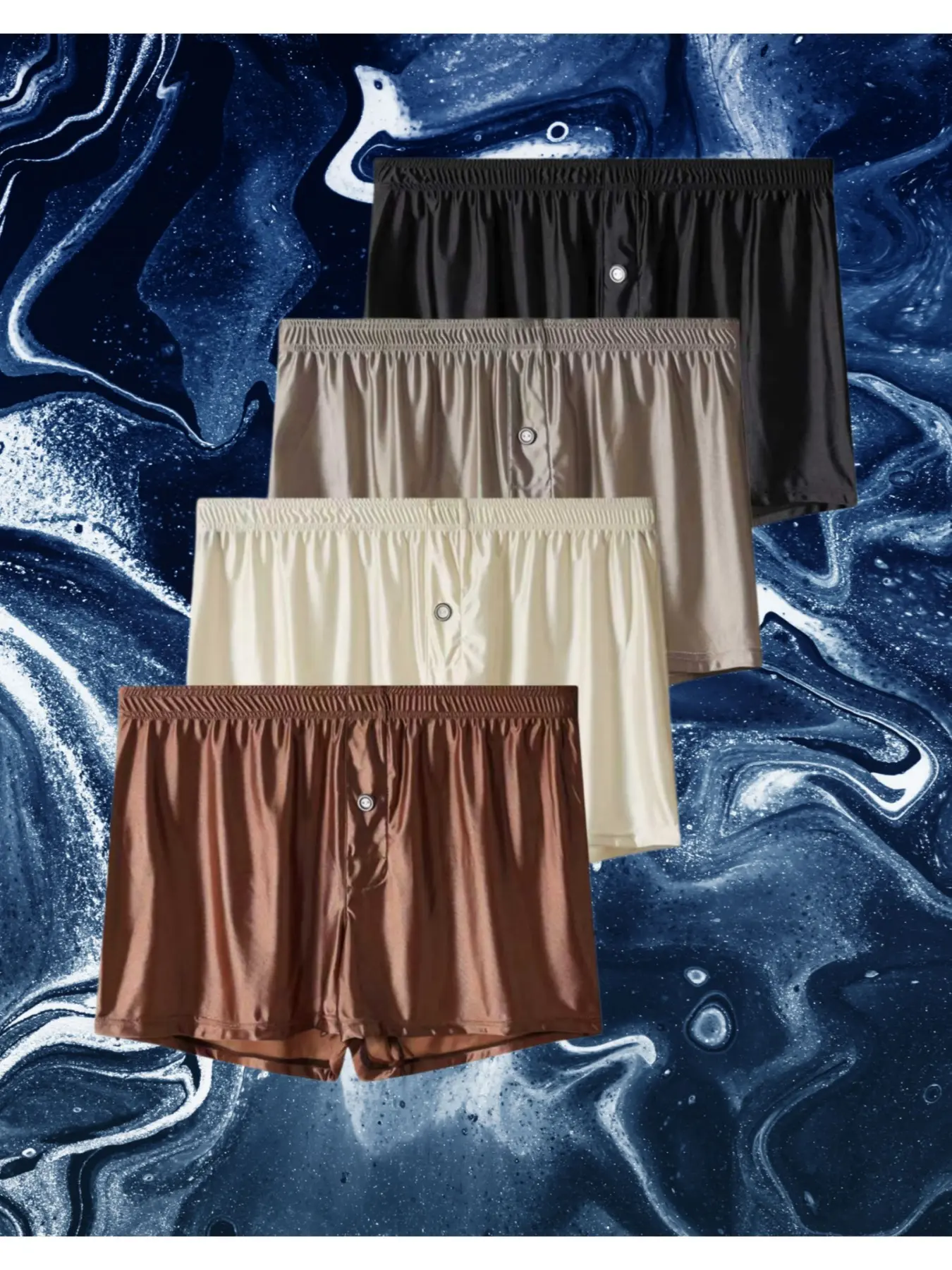 Men's Satin Shorts, Casual Luxury Minimalist Style, Simple Plain Solid Color, Soft Comfortable Smooth Loose Breathable, Perfect for Home, Vacation, All Season Loungewear and Nightwear, Underwear