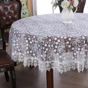 Lace Embroidered Round Tablecloth, Rustic Home Kitchen Cafe Picnic Wedding Party Dustproof Fabric Decor, 1pc Table Cover