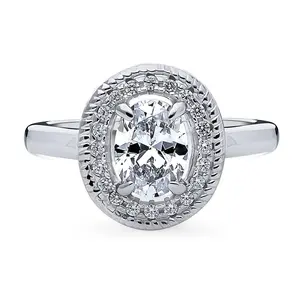 Halo Woven Art Deco Oval CZ Ring in Sterling Silver