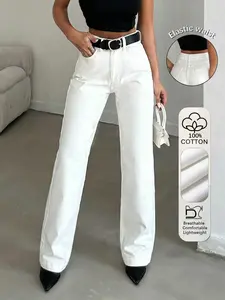 Women's High Waist Elastic Wide Leg Jeans, Versatile Style, Simple Yet Stylish Design, Advanced Fashion, Perfect for Any Occasion