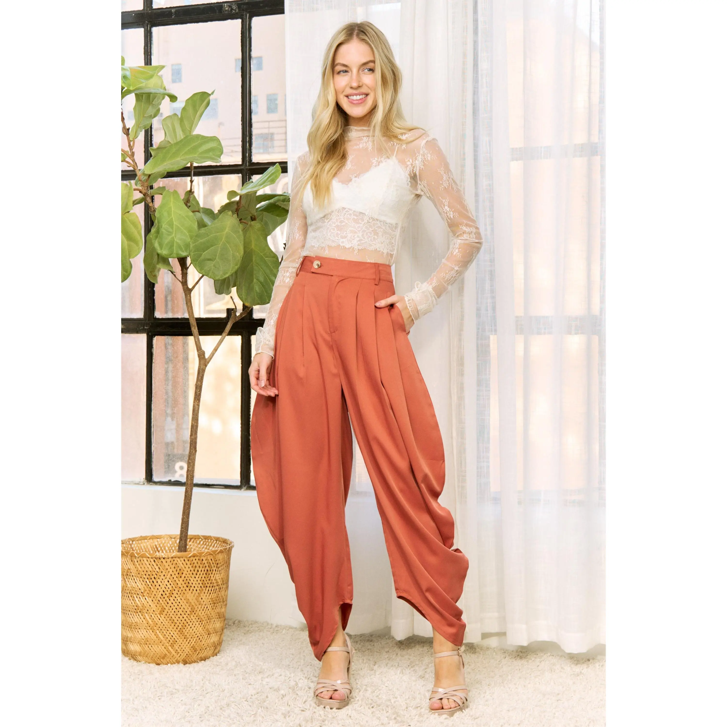 Women's High-Waist Waterfall Drape Pants - Stylish Casual Bottoms for Women, Waterfall Drape Design