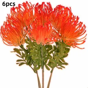 6 PCS Tropical Artificial Flowers, UV Resistant Plastic Pincushion Protea, Faux Spider Mum (Pincushion Flower) for Table Centerpieces, Home Kitchen Office Indoor Outdoor Decor
