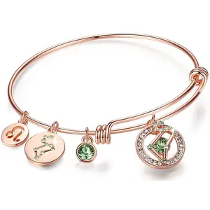 Leafael Superstar Zodiac Expandable Bangle Bracelet Made with Premium Crystals Horoscope Constellation October November Birthstone Topaz Brown Jewelry Rose Gold Plated 7