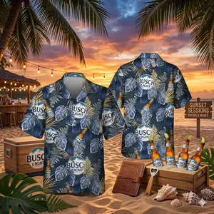 Buuschh Liight Hawaiian Shirt Men Women Beer Bottle Tropical Monstera Palm Leaf Print Casual Loose Button Down Summer Beach Party Vacation Fan Gift Streetwear Cool Comfy Top