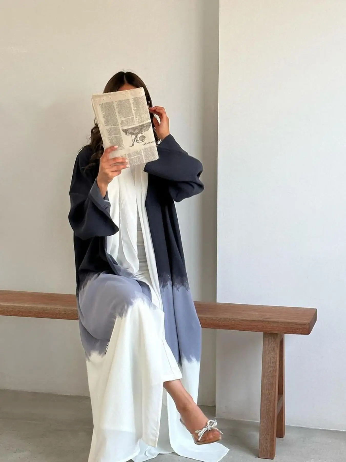 Arabic Clothing-Tie Dye Print Long Sleeve Open Front Abaya, Breathable Arab Robe, Fashion Loose Abayas, Women's Muslim Summer Clothes