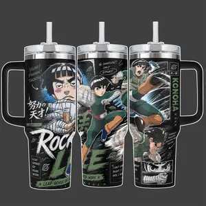Rock Lee Anime Tumbler Cup, Leaf Genius of Hard Work Green Taijutsu Full Wrap Stainless Steel Insulated NRT Tumbler 20oz/40oz With Straw Lid Included, 40oz Handle Option