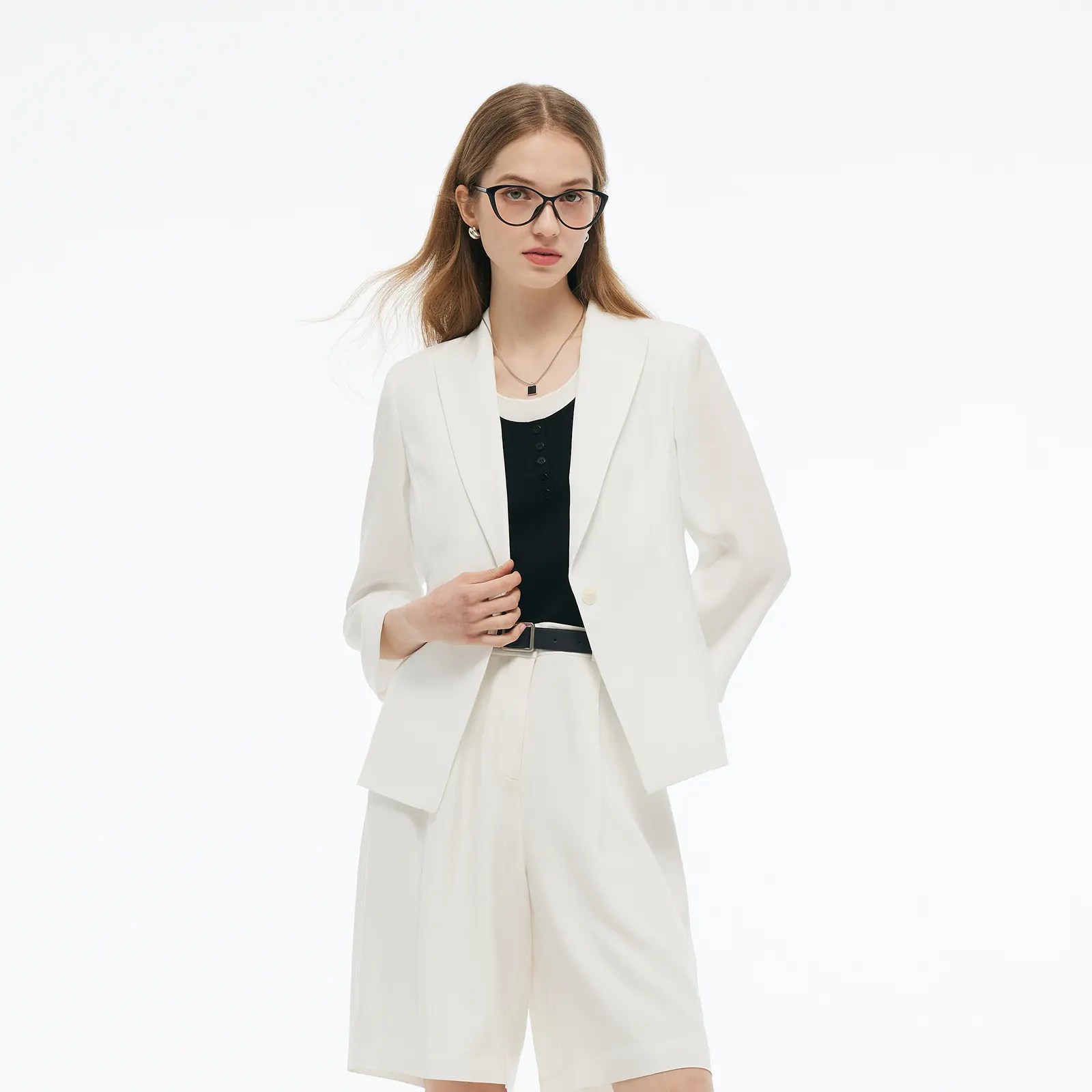 Triacetate Blend Gathered Waist Women Blazer