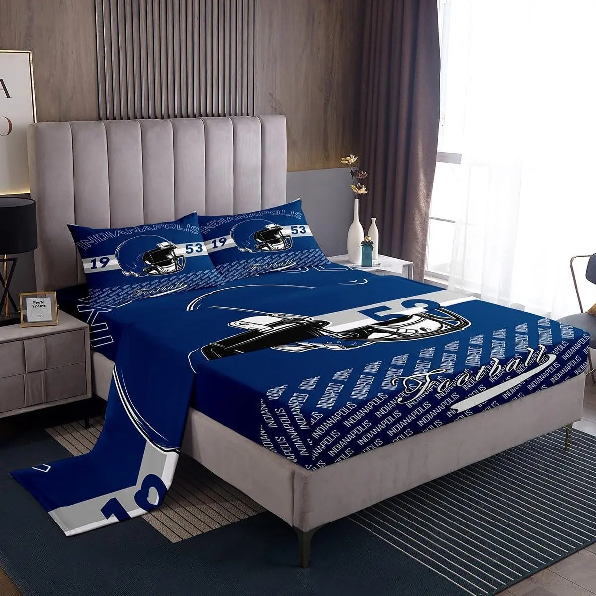 Football Bed Sheets Set Indianapolis Bed Set Football City Deep Pocket Fitted Sheet Sports Games Breathable Soft Lightweight Microfiber