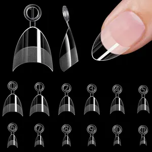 Soft Gel Short Almond Nail Tips 600Pcs Half Cover Pre Etched Salon Quality Clear Press On Nails for Home Manicure Extension DIY Beginners & Professional, Half Matte,Self-handle,12 Sizes,