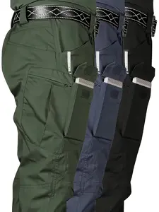 3-Piece Men's Military Style Multi-Pocket Cargo Pants, Casual Plain Trousers, Durable fabric suitable for hiking and outdoor activities; elastic waistband; machine washable; regular fit; lightweight casual pants suitable for all seasons