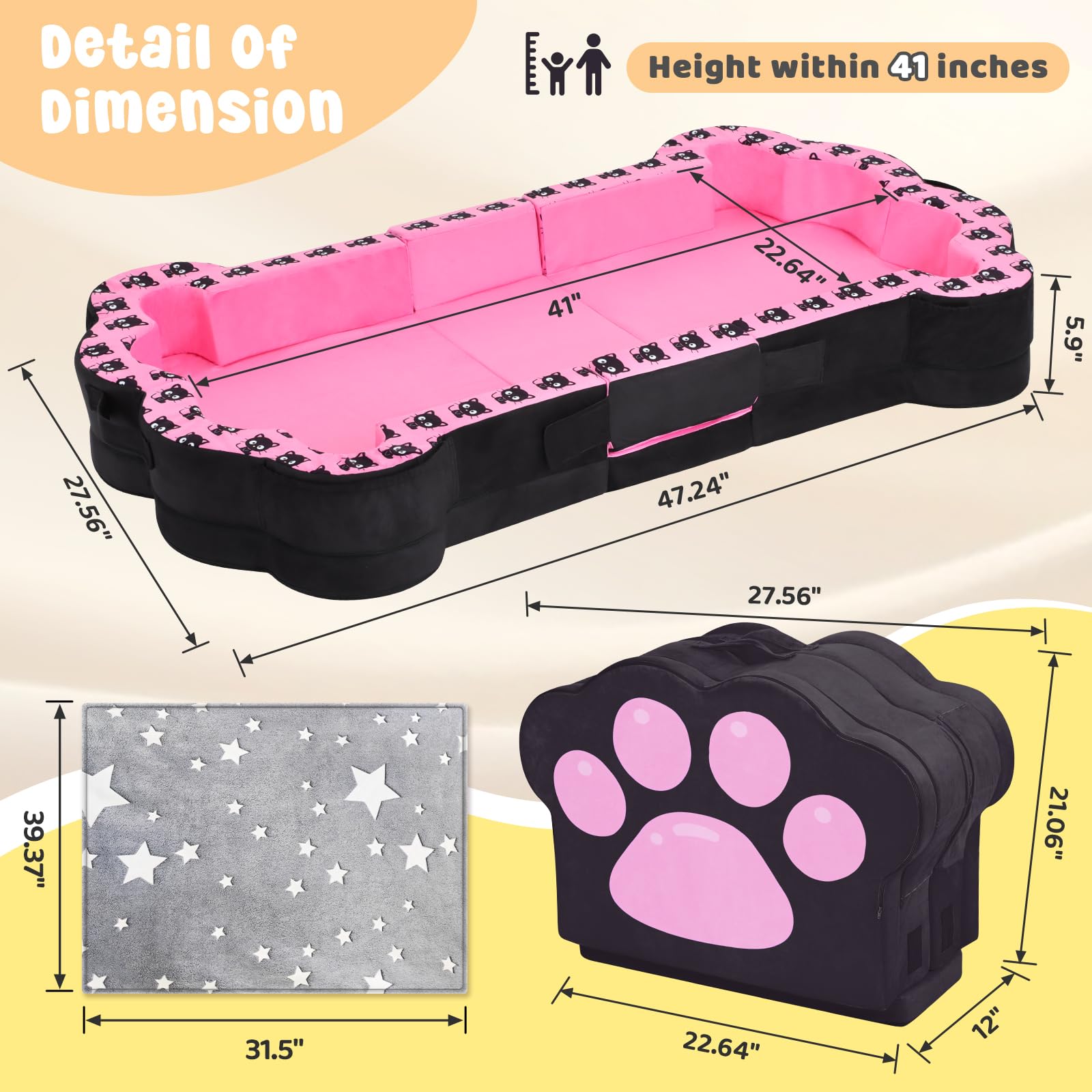 Portable Toddler Floor Bed,Foldable Toddler Travel Bed with Washable Cover for Kids,Soft and Safe