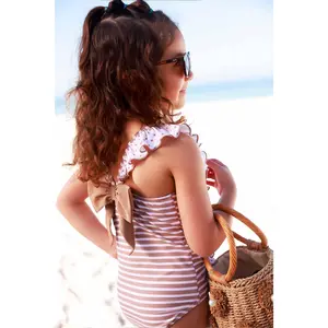 Double Ruffle Bow Back One Piece | Sandy Stripes