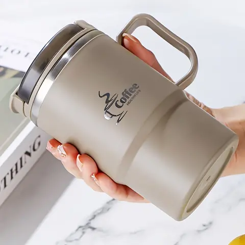 18.6oz Insulated Stainless Steel Coffee Mug Thermos Cup with Lid & Folding Spoon - Reusable, Perfect for Office, Students, Sports & Outdoors - Ideal Gift for Halloween & Christmas, Travel, Coffee Thermal Cup, 304 Stainless Steel
