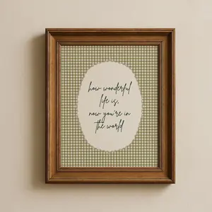 How Wonderful Life Is Now You're In The World Nursery Wall Art  Gingham Girl's Boys Room Decor Poster Print, Unframed