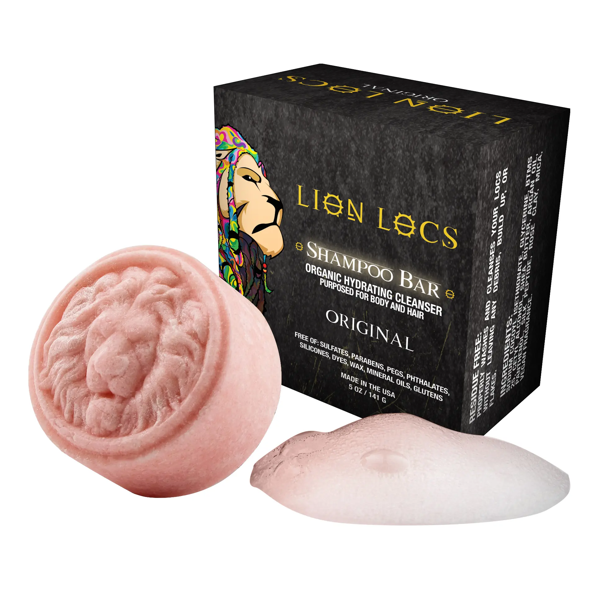Lion Locs Shampoo & Conditioner Bar for Dreadlocks, Curls & Natural Hair – Residue-Free Sulfate-Free 3-in-1 Cleansing Bar | Original
