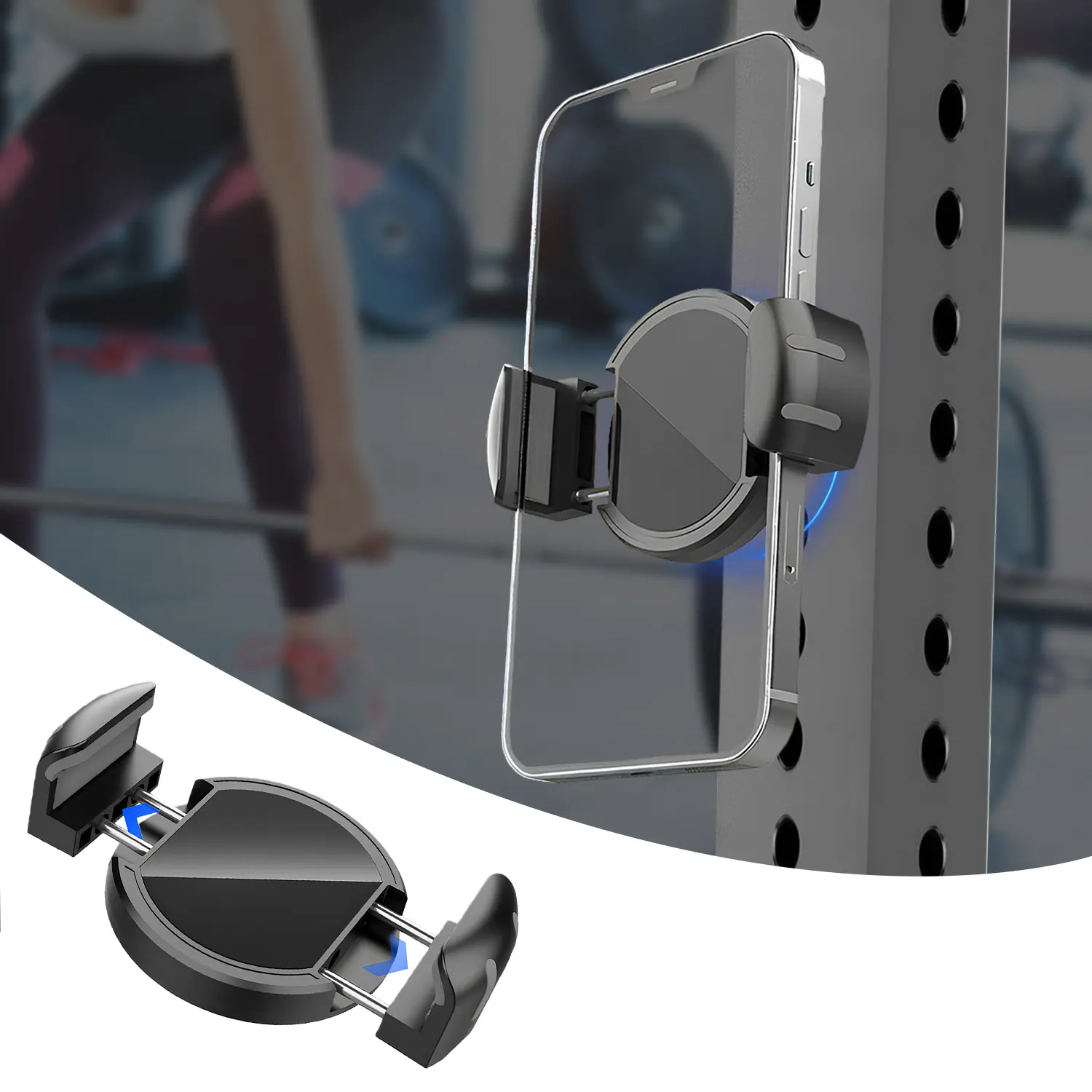 ISEMENA Magnetic Phone Holder with Clamp,Strong Base & Wide Adjustable Width,Portable Ultra Strong Magnet Phone Holder for Gym Golf Cart - Suitable for Smartphones 4.7-7.2 inches