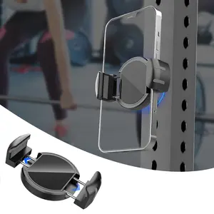 ISEMENA Magnetic Phone Holder with Clamp,Strong Base & Wide Adjustable Width,Portable Ultra Strong Magnet Phone Holder for Gym Golf Cart - Suitable for Smartphones 4.7-7.2 inches