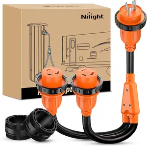 Nilight 30 Amp to 30Amp RV Power Adapter NEMA L5-30P to 2× L5-30R Marine Shore Y Splitter Cord w/Locking Rings Pure Copper Heavy Duty 10 AWG Cable ETL-Listed for RVs Boat Yacht Camper Outdoor Use