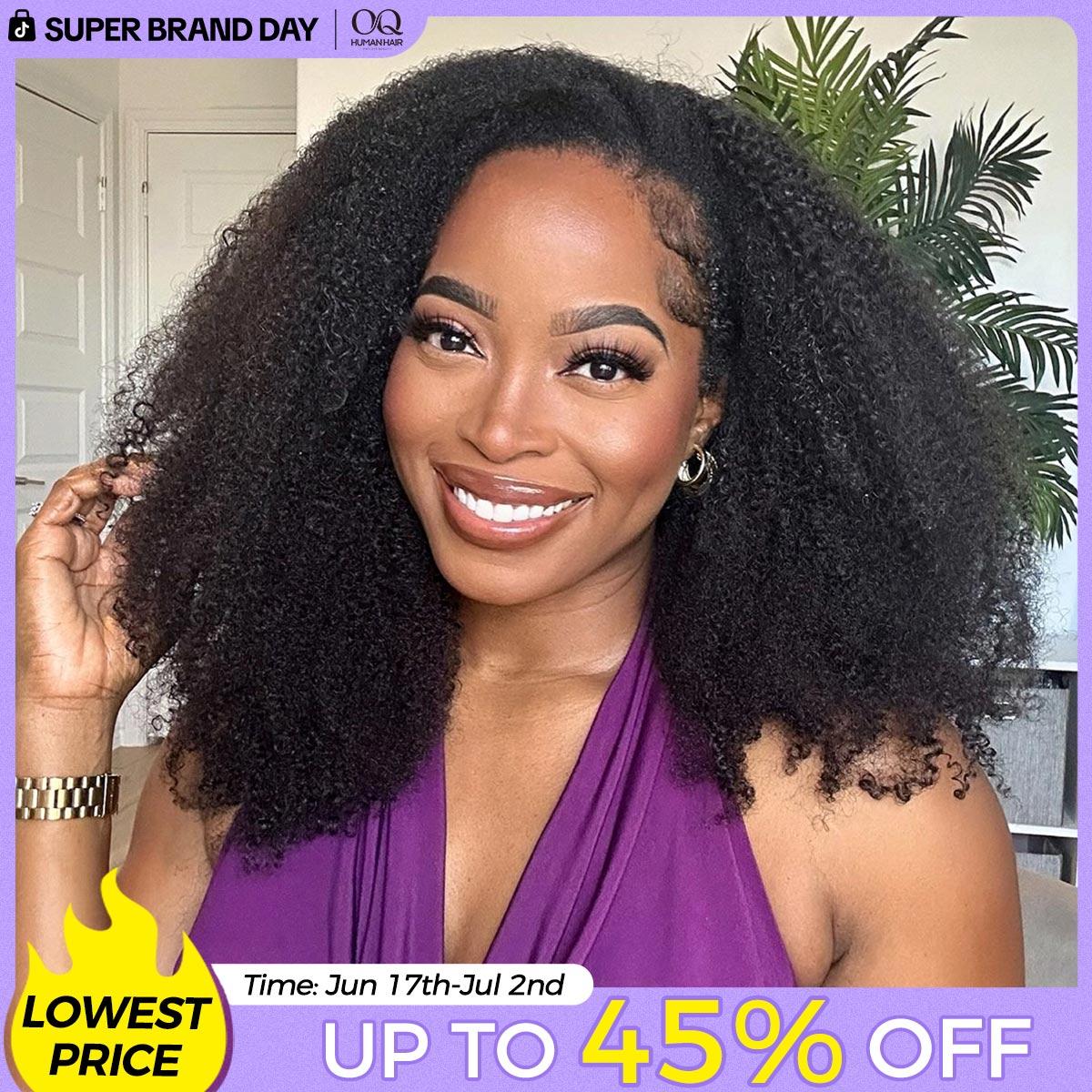 [3 In 1 Half Wig] OQ HAIR Afro Curly Wear Go Glueless Half Wig 180% 250% Density Upgrade With Drawstring Cap Invisible Hairline Human Hair Wigs Beginner Friendly #DealsForYouDays