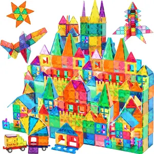 AFUNX Magnetic Tiles Building Blocks 3D Clear Construction Playboards, Inspiration, Creativity Beyond Imagination, Educational Magnet Toy Set for Kids with 2 Cars