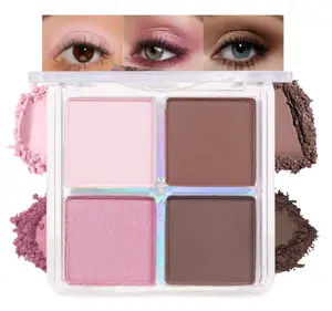 Powder Eyeshadow Quad, Rose Pink Chocolate Brown Shimmer Eye Shadow Palette Makeup, Neutral Vegan Matte Quads Eye Shadow Palette for Older Women Pigmented Waterproof, paleta de sombras de ojos