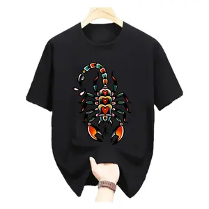 Men's Summer Fashion Scorpion Pattern T-Shirt - Casual Polyester Short Sleeve Round Neck, Bright Print Design, Letter Pattern Graphic Tees Vintage Designer Oversized T-Shirt Men's Cotton Casual T-Shirts