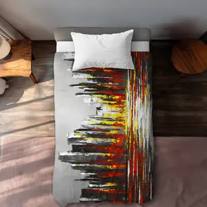 360 stand Breathable Duvet Cover Set - Twin Extra Long, Abstract Red Skyline Design, Microfiber Bedding Set, Machine Washable, Ideal for Industrial Living Room Decor, Breathable Duvet Set